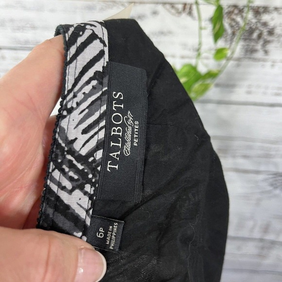 Talbots Skirt 6 Petite Black White Silk Pleated Knee Modest Career Wedding Slim - Picture 10 of 10